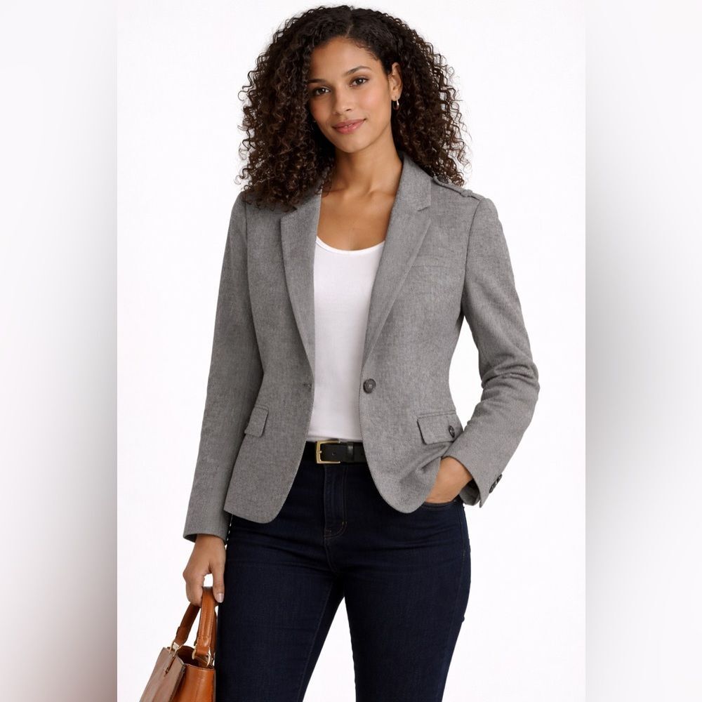 Banana Republic Military Inspired Gray Women's Tailored Wool Blend Blazer